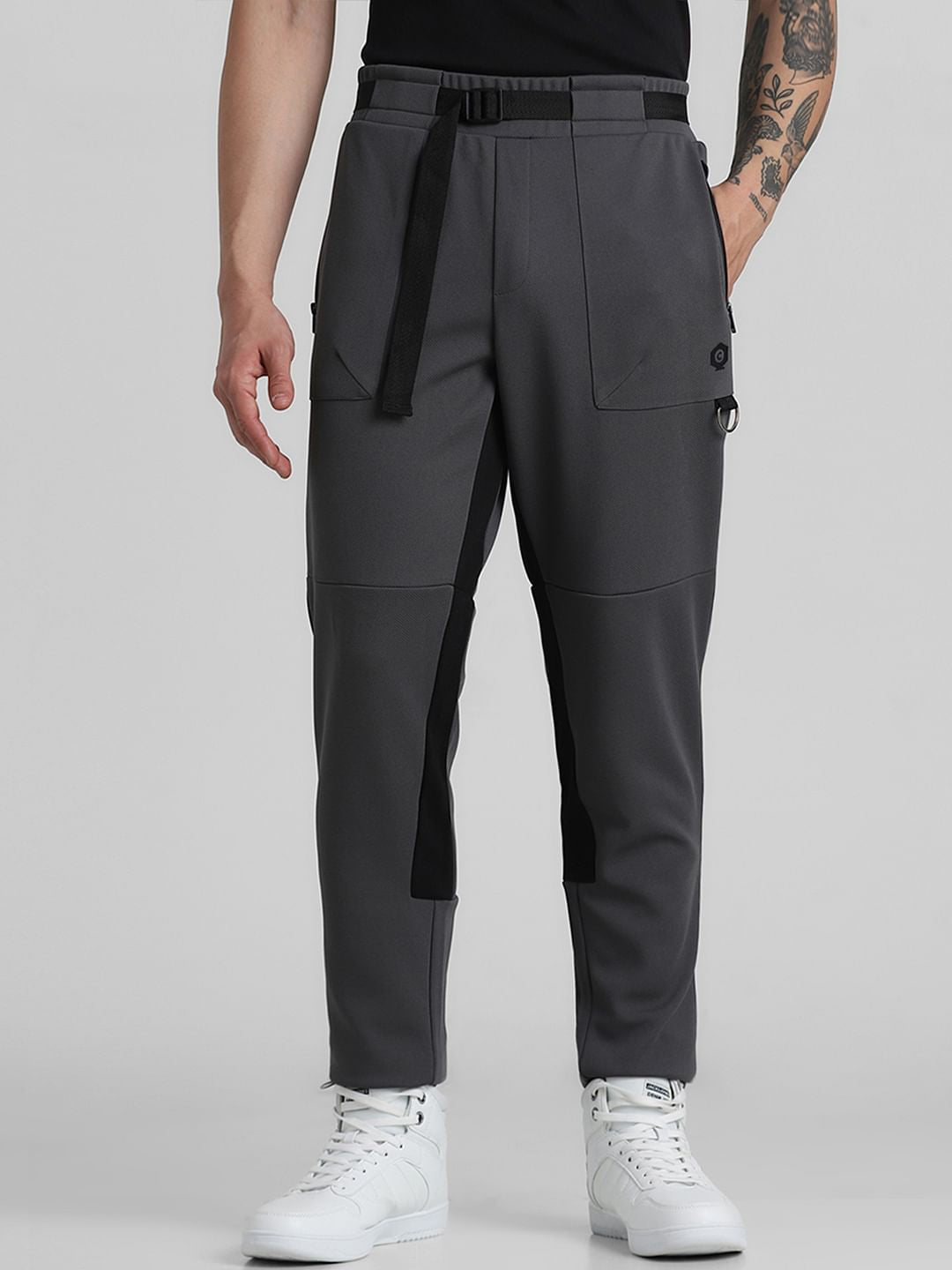Grey Mid Rise Cut & Sew Sweatpants