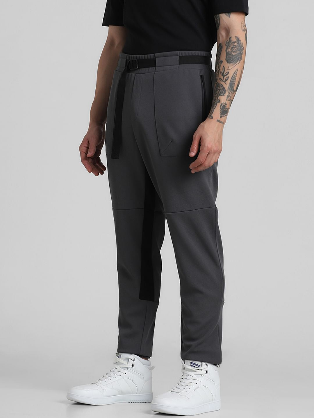 Grey Mid Rise Cut & Sew Sweatpants