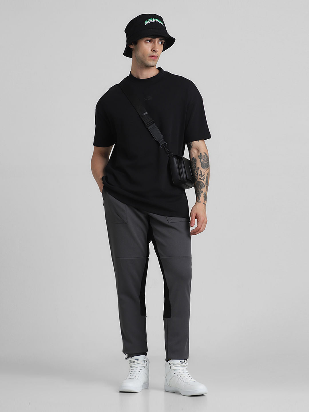 Grey Mid Rise Cut & Sew Sweatpants