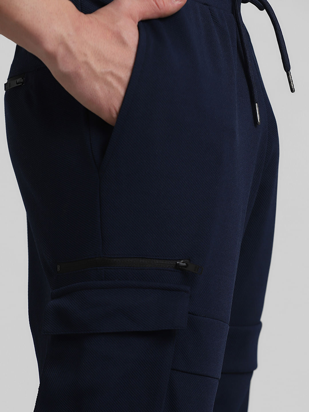 Blue Mid Rise Patch Pocket Sweatpants