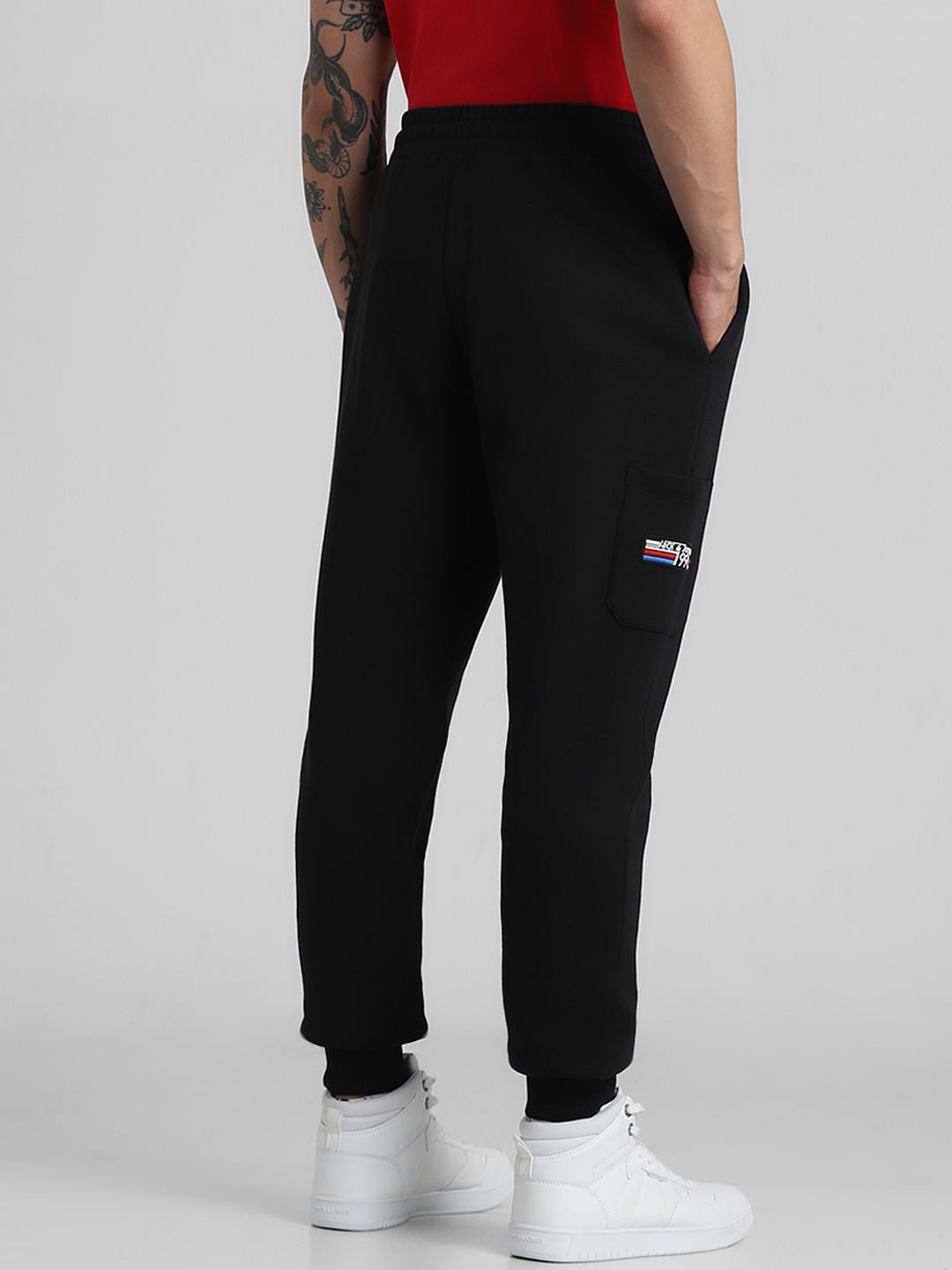 Black Mid Rise Contrast Stitch Sweatpants