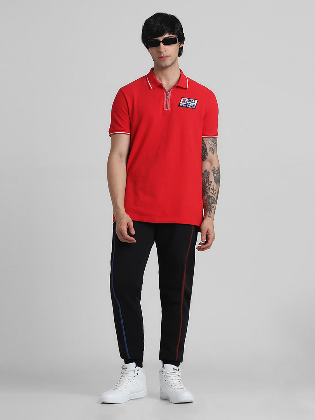 Black Mid Rise Contrast Stitch Sweatpants