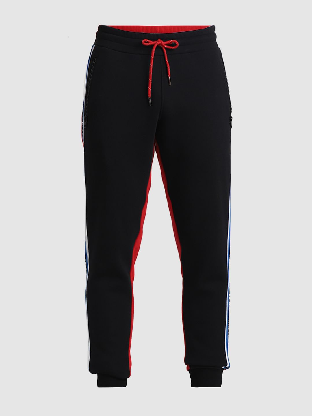 Black & Red Mid Rise Colourblocked Sweatpants