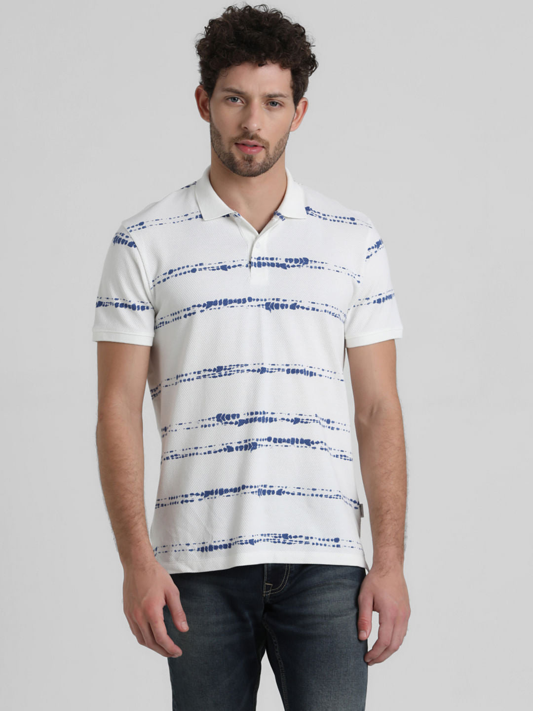 White Printed Polo T-shirt