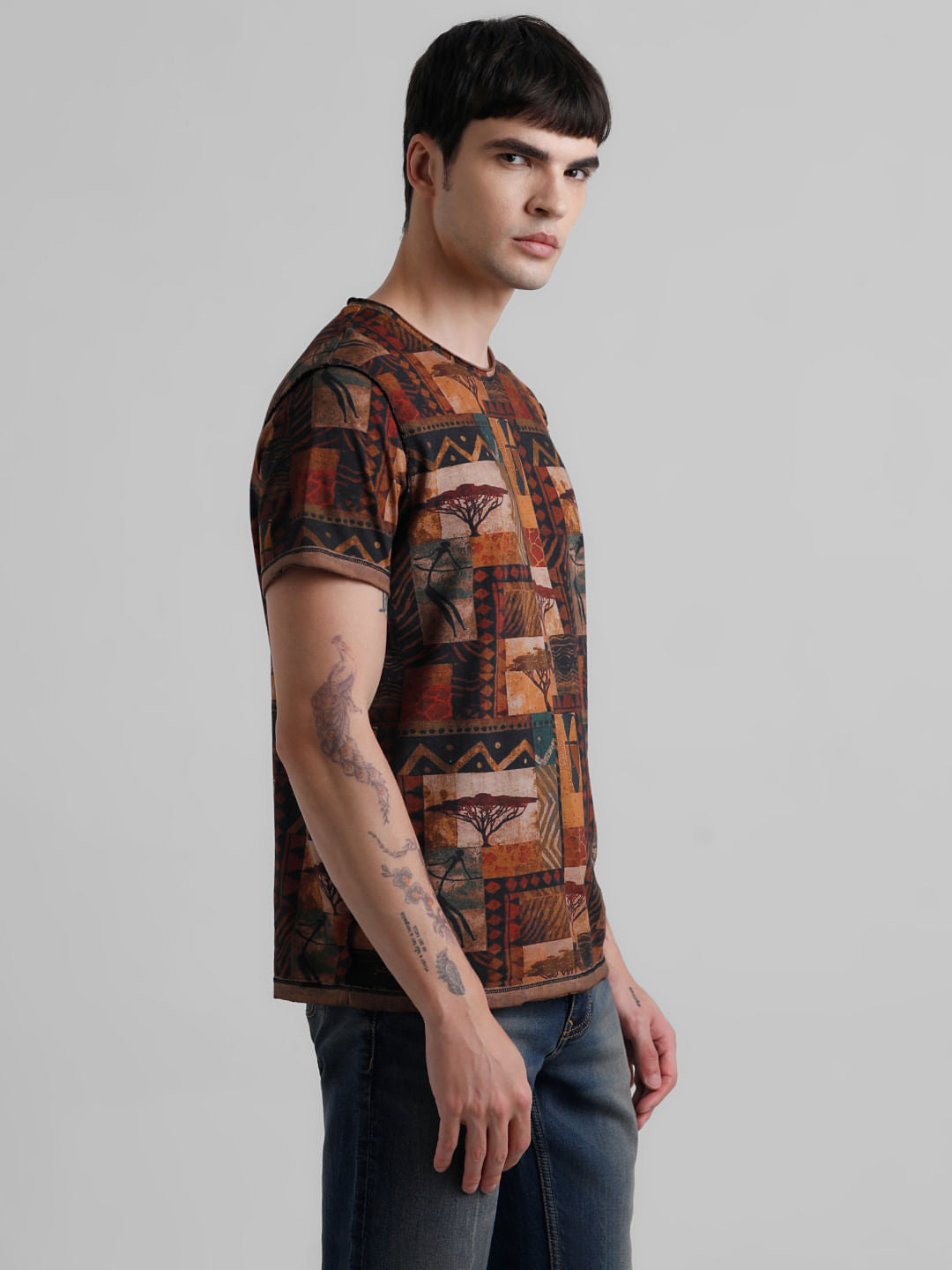 Brown Abstract Print T-shirt