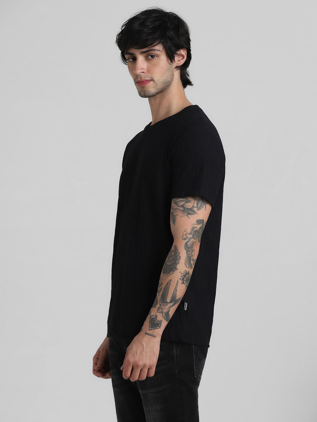 Black Jacquard Crew Neck T-shirt