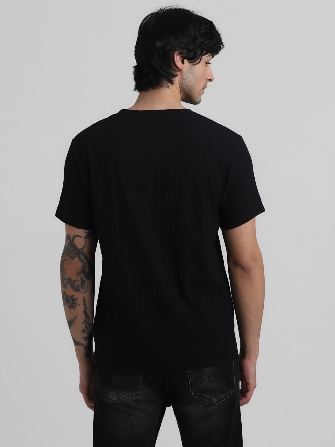 Black Jacquard Crew Neck T-shirt
