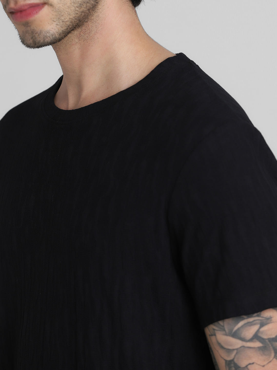 Black Jacquard Crew Neck T-shirt