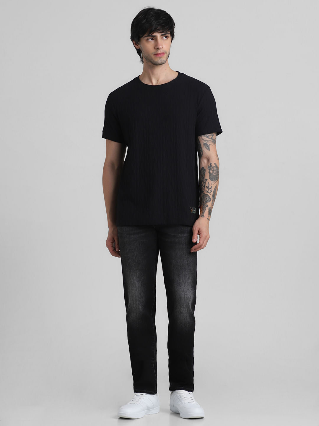 Black Jacquard Crew Neck T-shirt