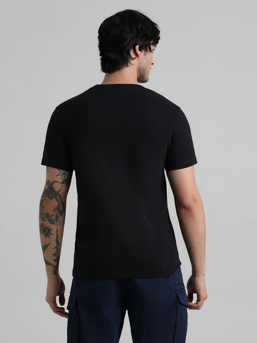 Black Logo Text Crew Neck T-shirt