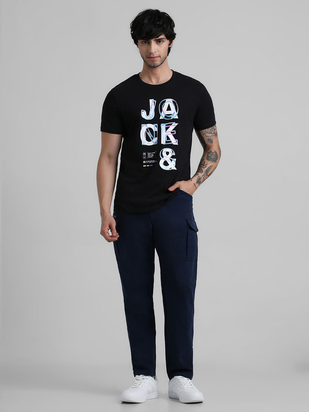 Black Logo Text Crew Neck T-shirt