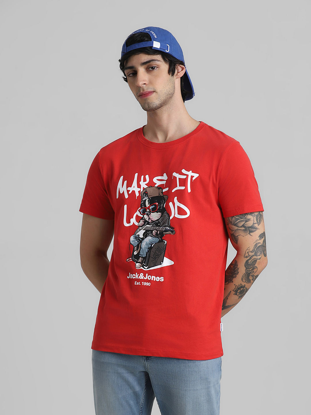 URBAN RACERS by JACK&JONES RED GRAPHIC PRINT CREW NECK T-SHIRT