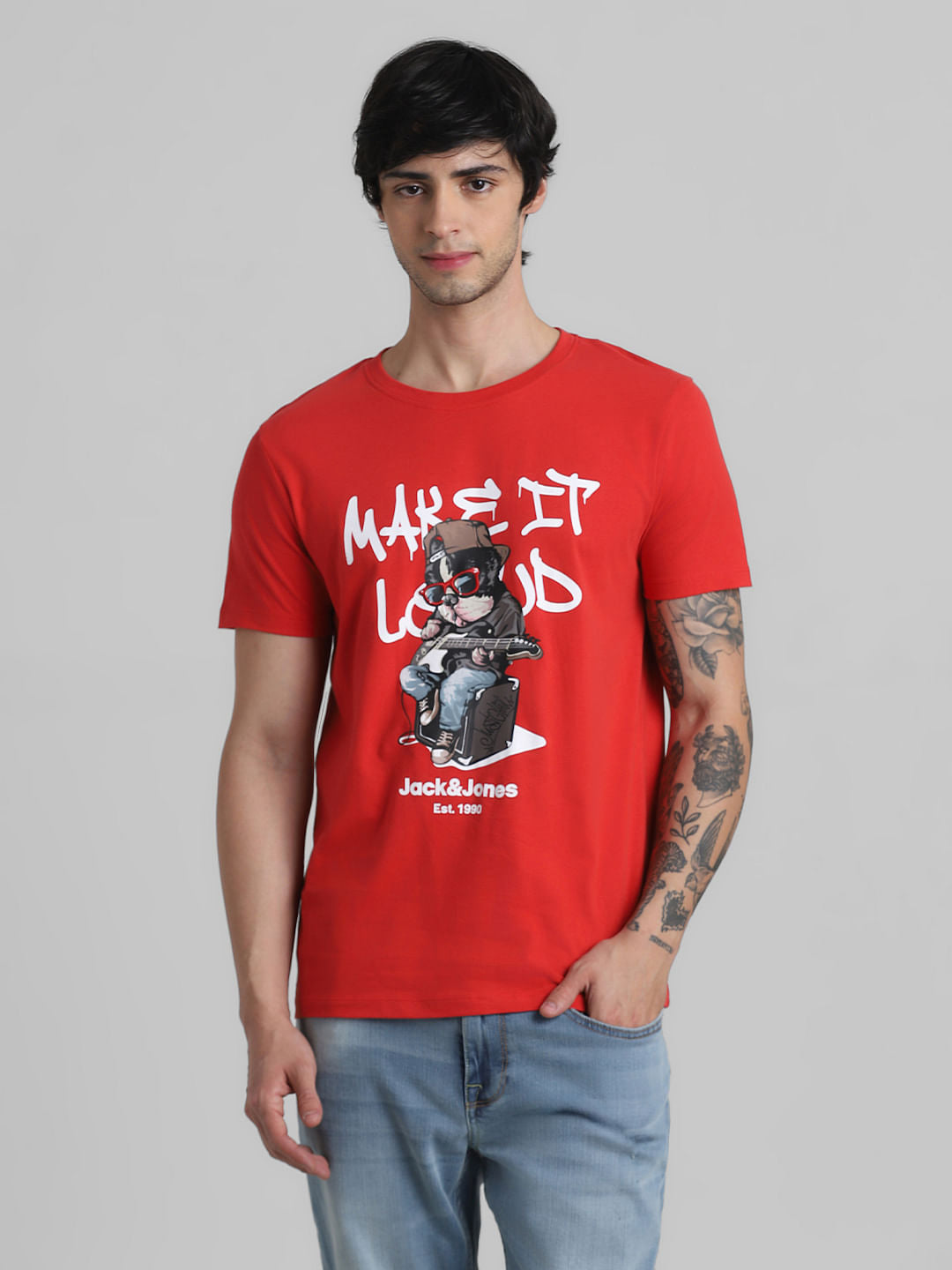 URBAN RACERS by JACK&JONES RED GRAPHIC PRINT CREW NECK T-SHIRT