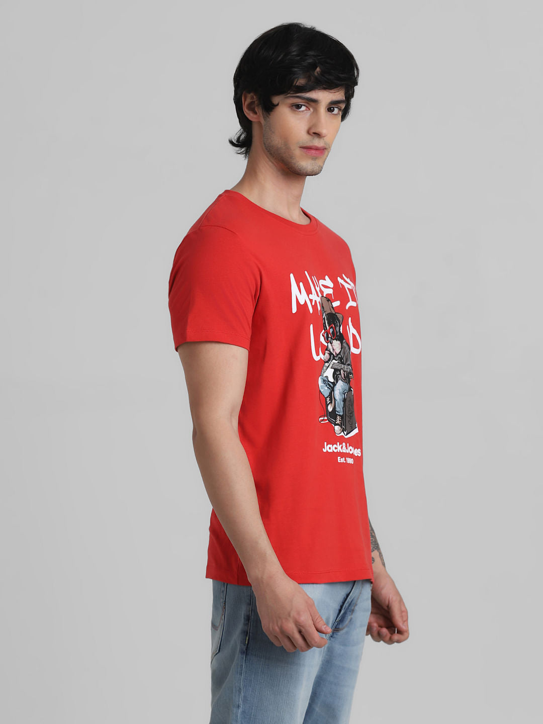 URBAN RACERS by JACK&JONES RED GRAPHIC PRINT CREW NECK T-SHIRT