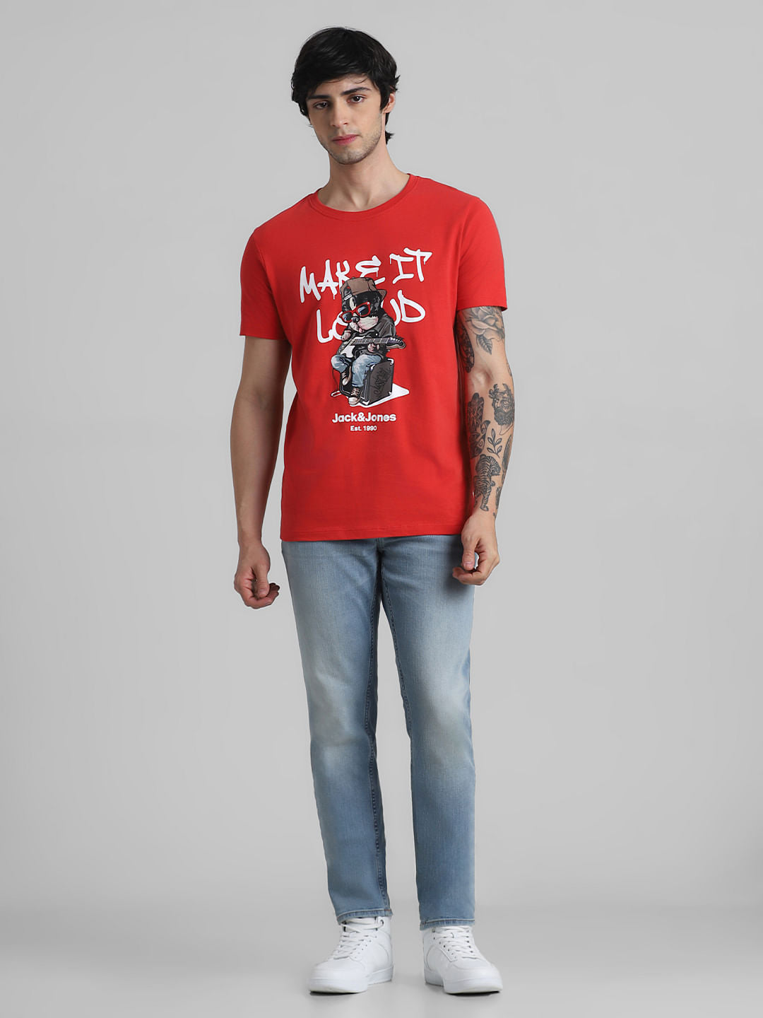 URBAN RACERS by JACK&JONES RED GRAPHIC PRINT CREW NECK T-SHIRT
