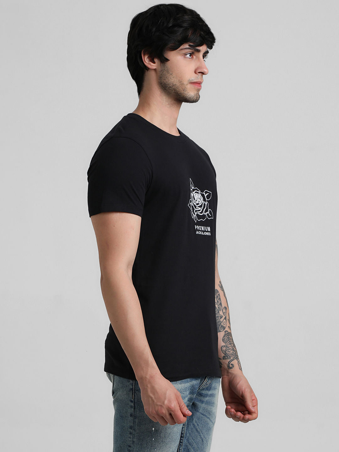 Black Embroidered Print Oversized T-shirt