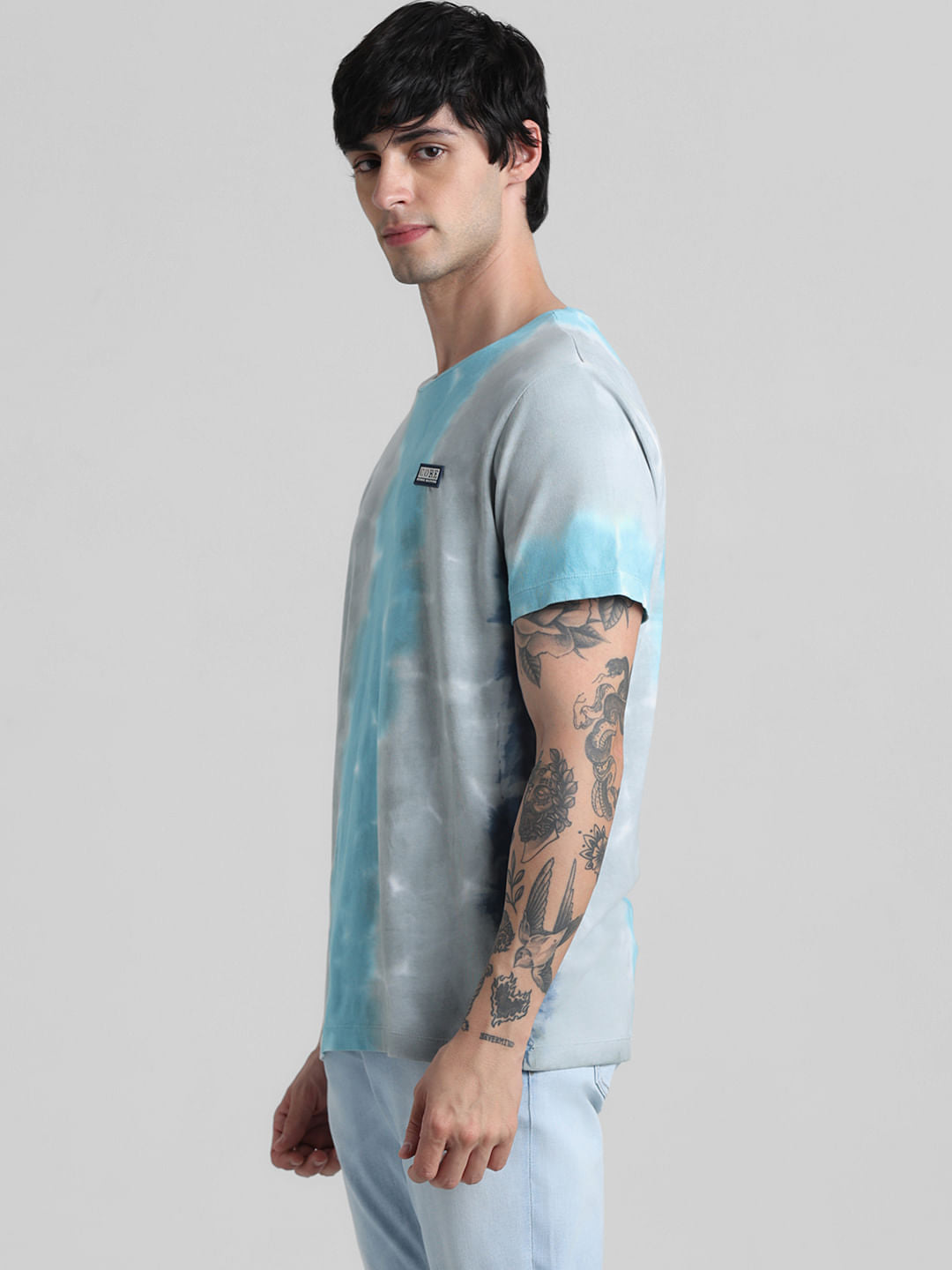 Blue & Grey Tie-Dye Crew Neck T-shirt