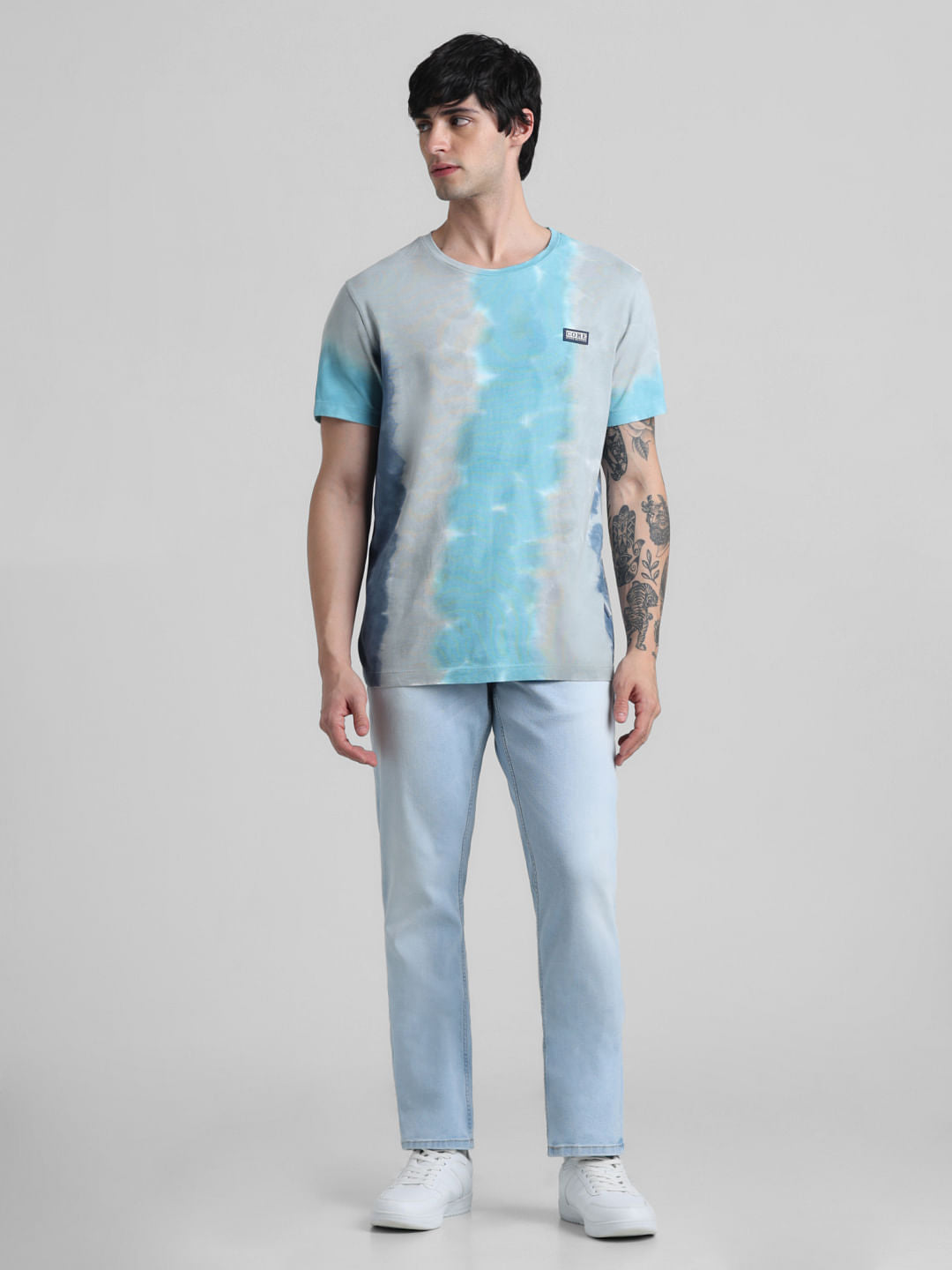 Blue & Grey Tie-Dye Crew Neck T-shirt