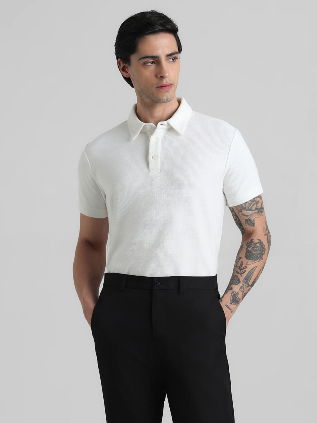 White Knitted Polo T-shirt
