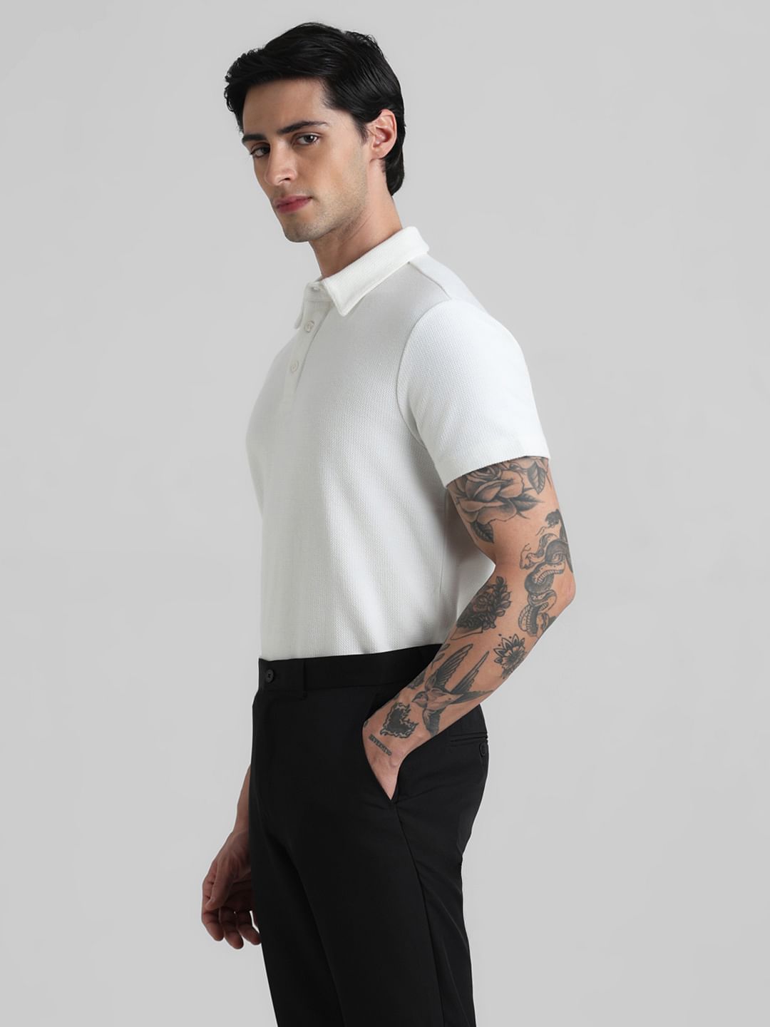 White Knitted Polo T-shirt