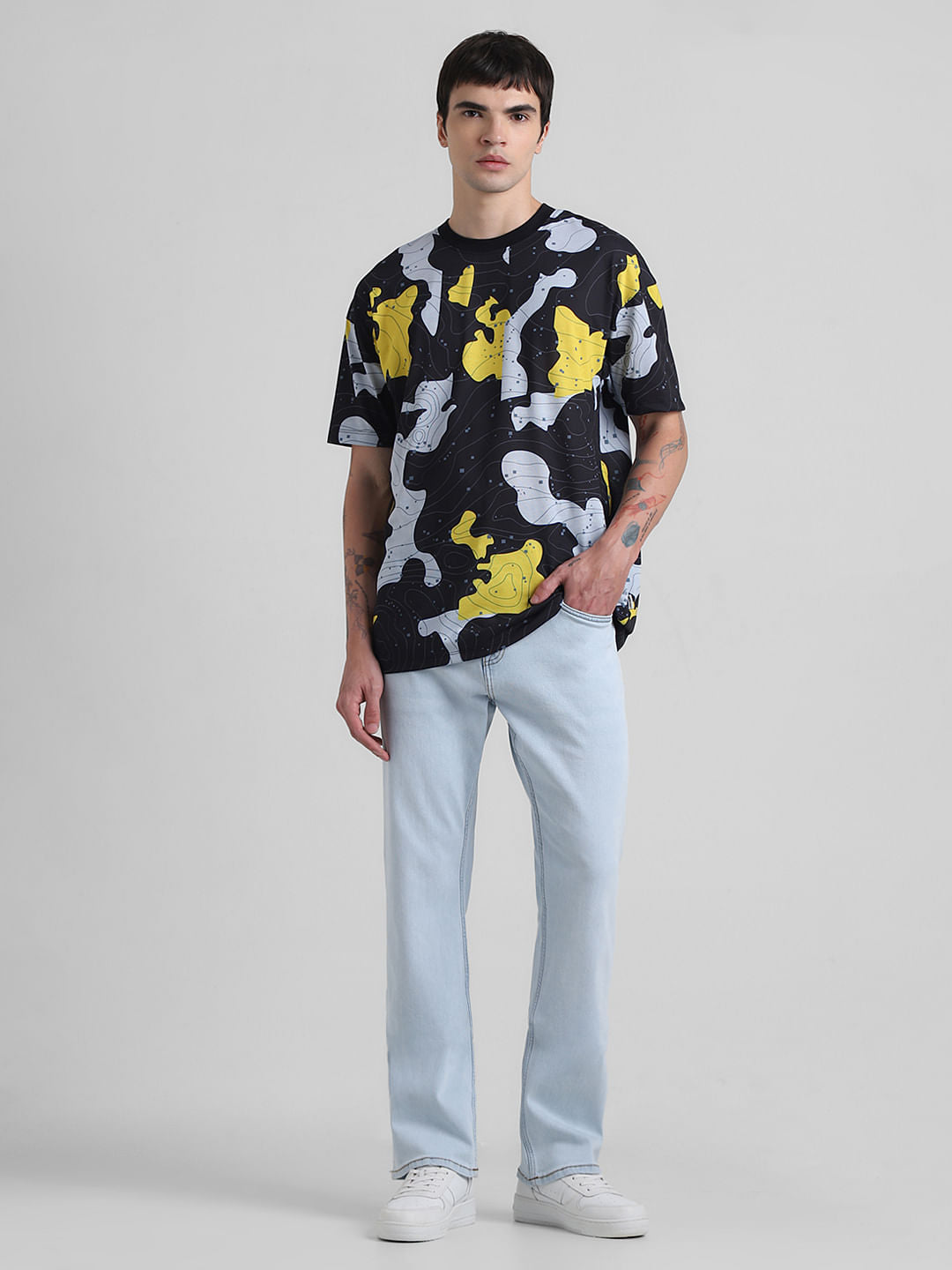 Black Abstract Print Oversized T-shirt
