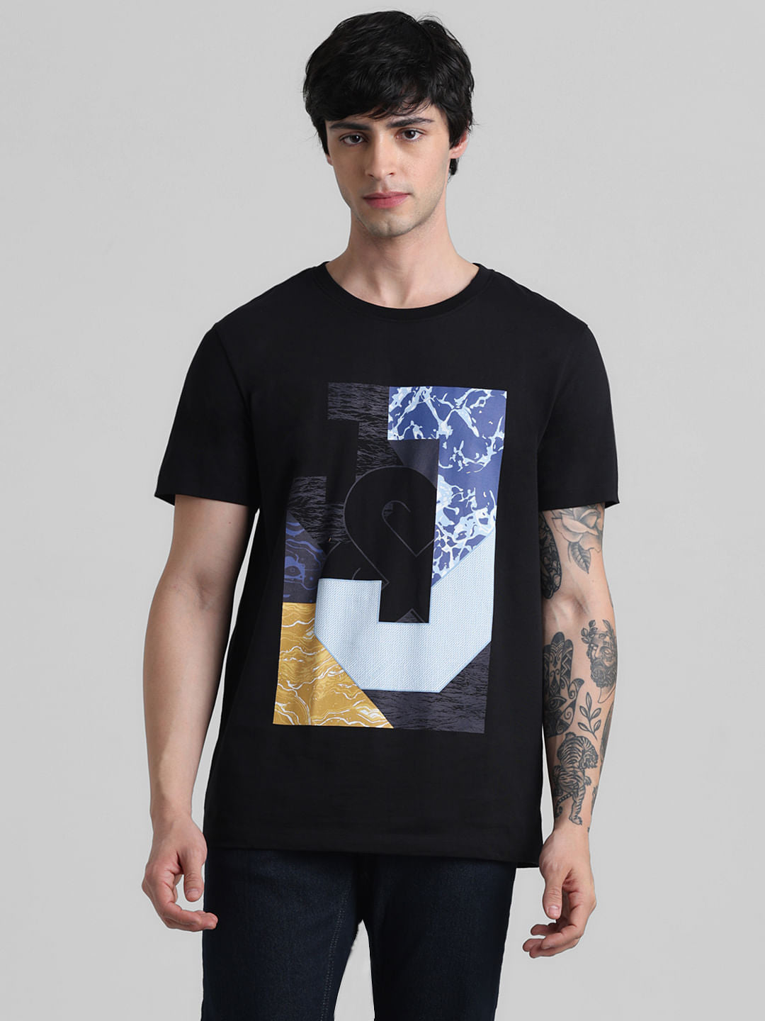 Black Graphic Print Crew Neck T-shirt