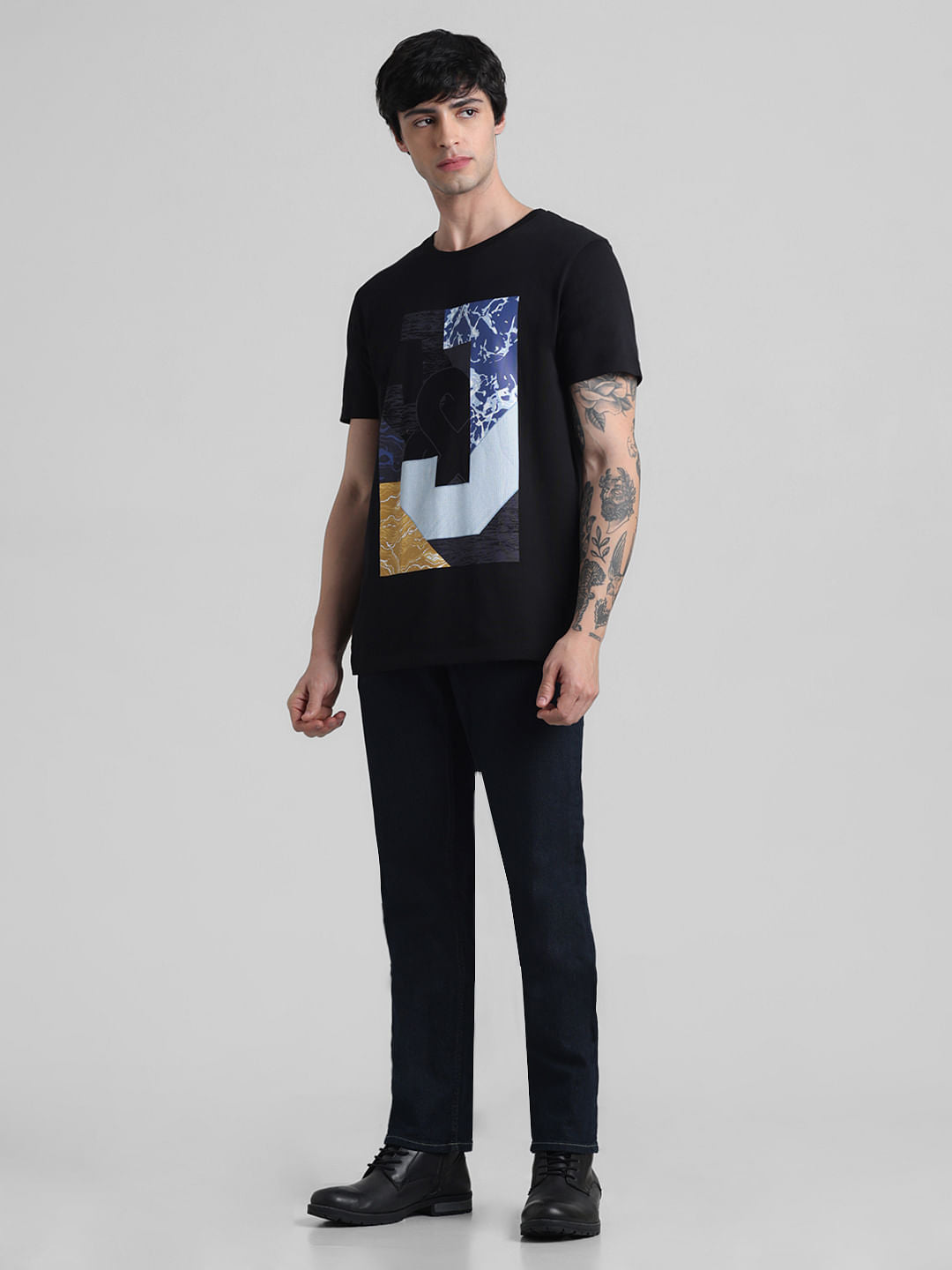 Black Graphic Print Crew Neck T-shirt