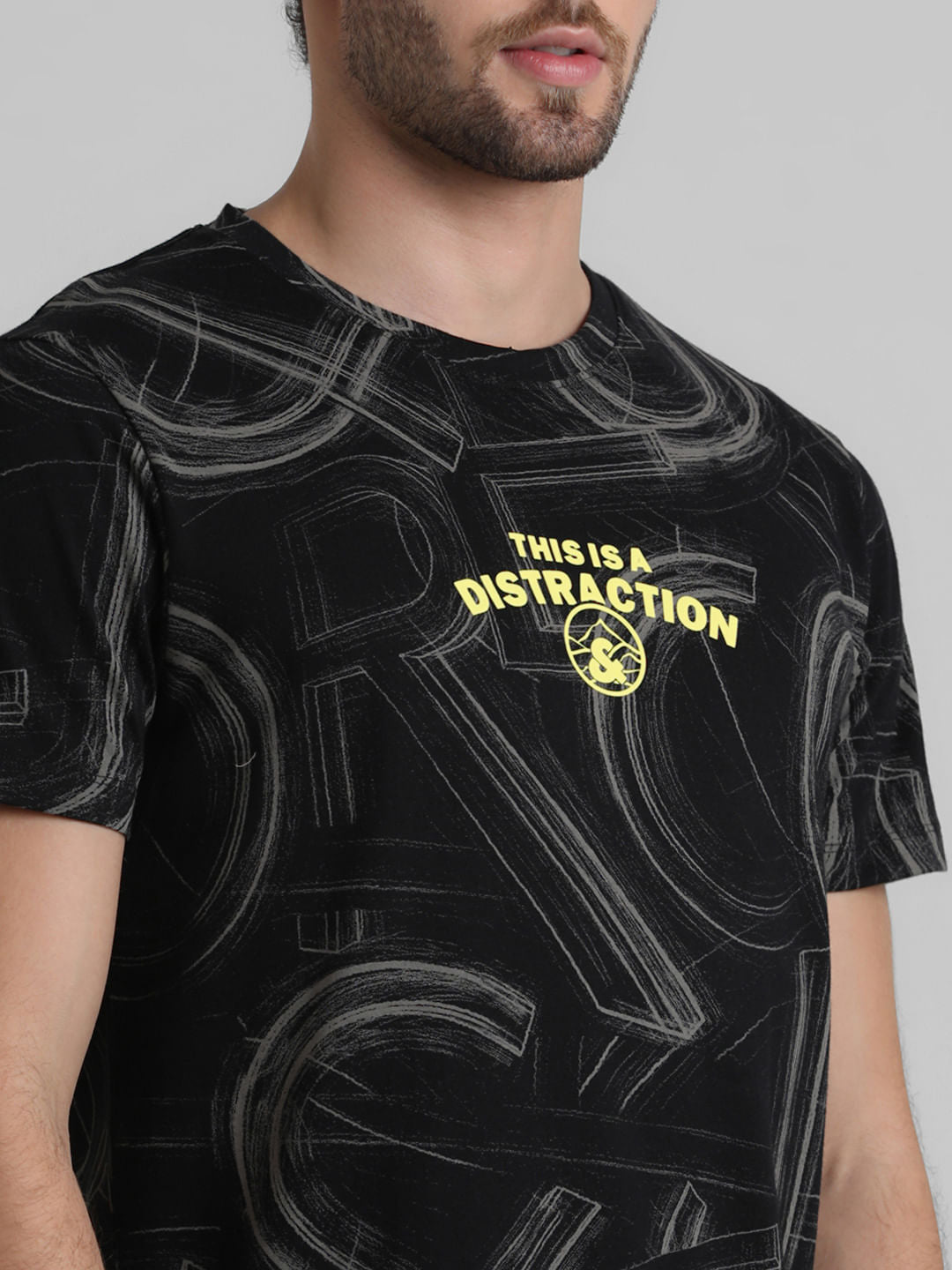 Black Text Print Crew Neck T-shirt