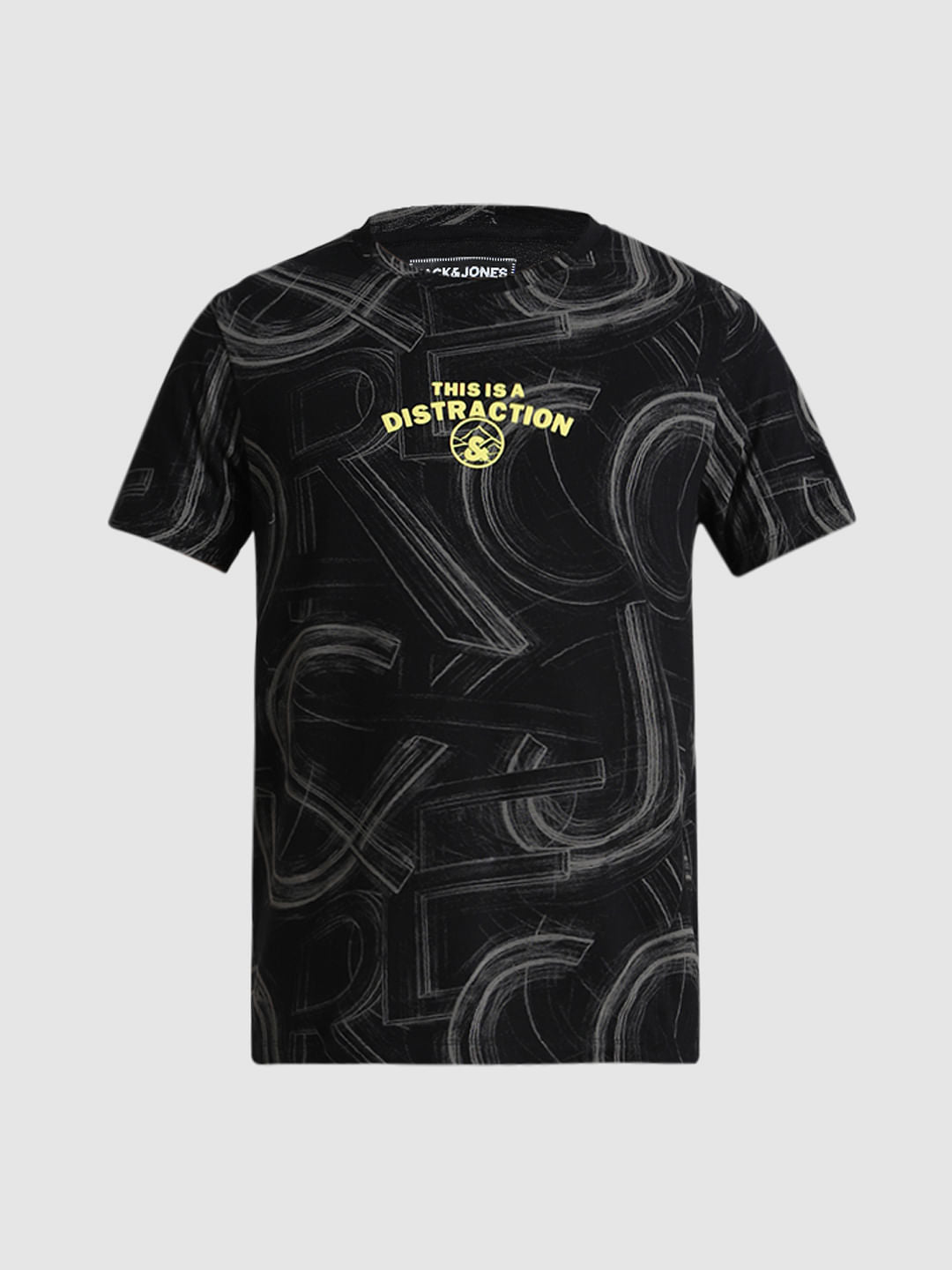 Black Text Print Crew Neck T-shirt