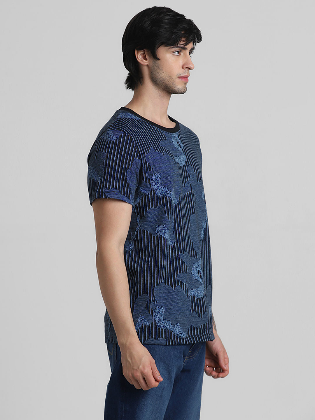 Blue Camo-Grid Jacquard T-shirt