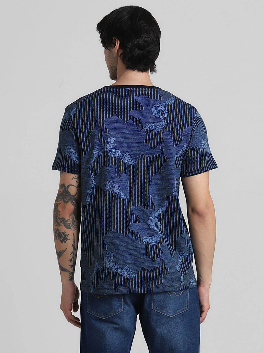 Blue Camo-Grid Jacquard T-shirt