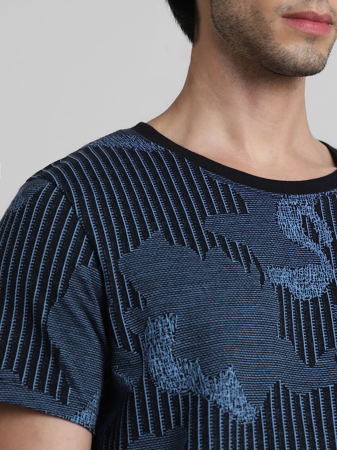 Blue Camo-Grid Jacquard T-shirt