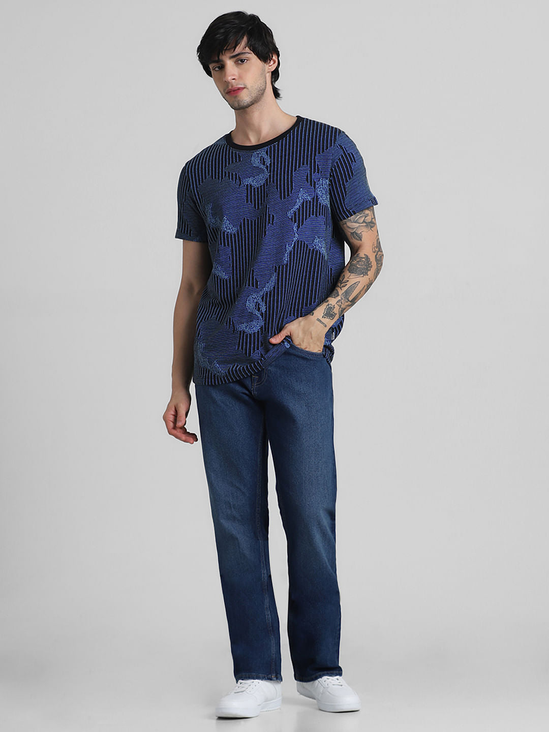 Blue Camo-Grid Jacquard T-shirt