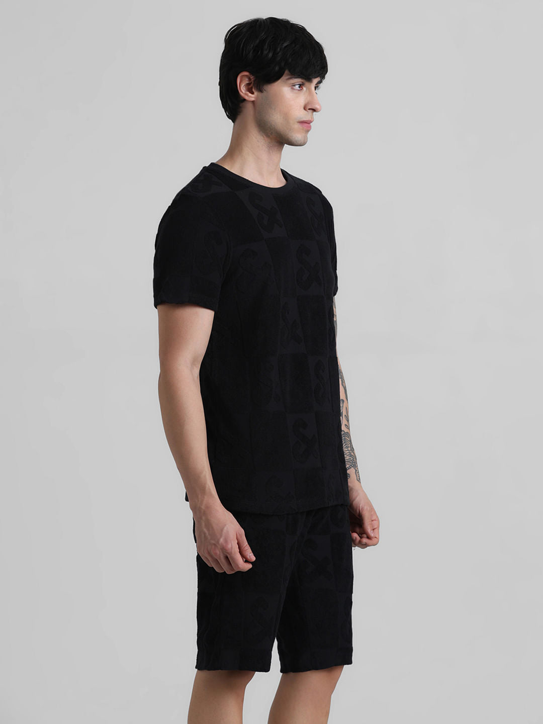 Black Jacquard Logo Print T-shirt