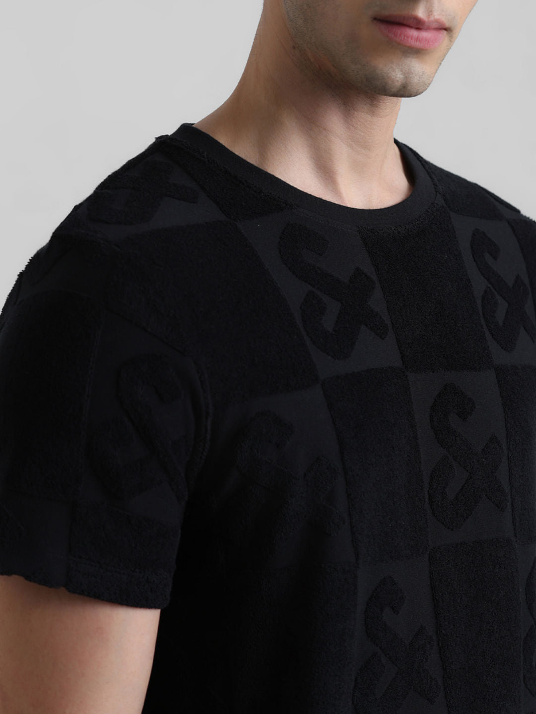 Black Jacquard Logo Print T-shirt