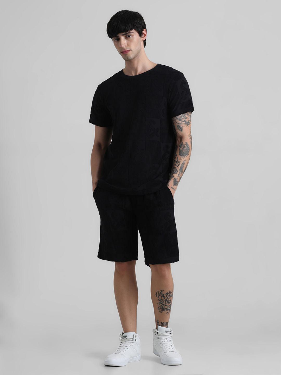 Black Jacquard Logo Print T-shirt