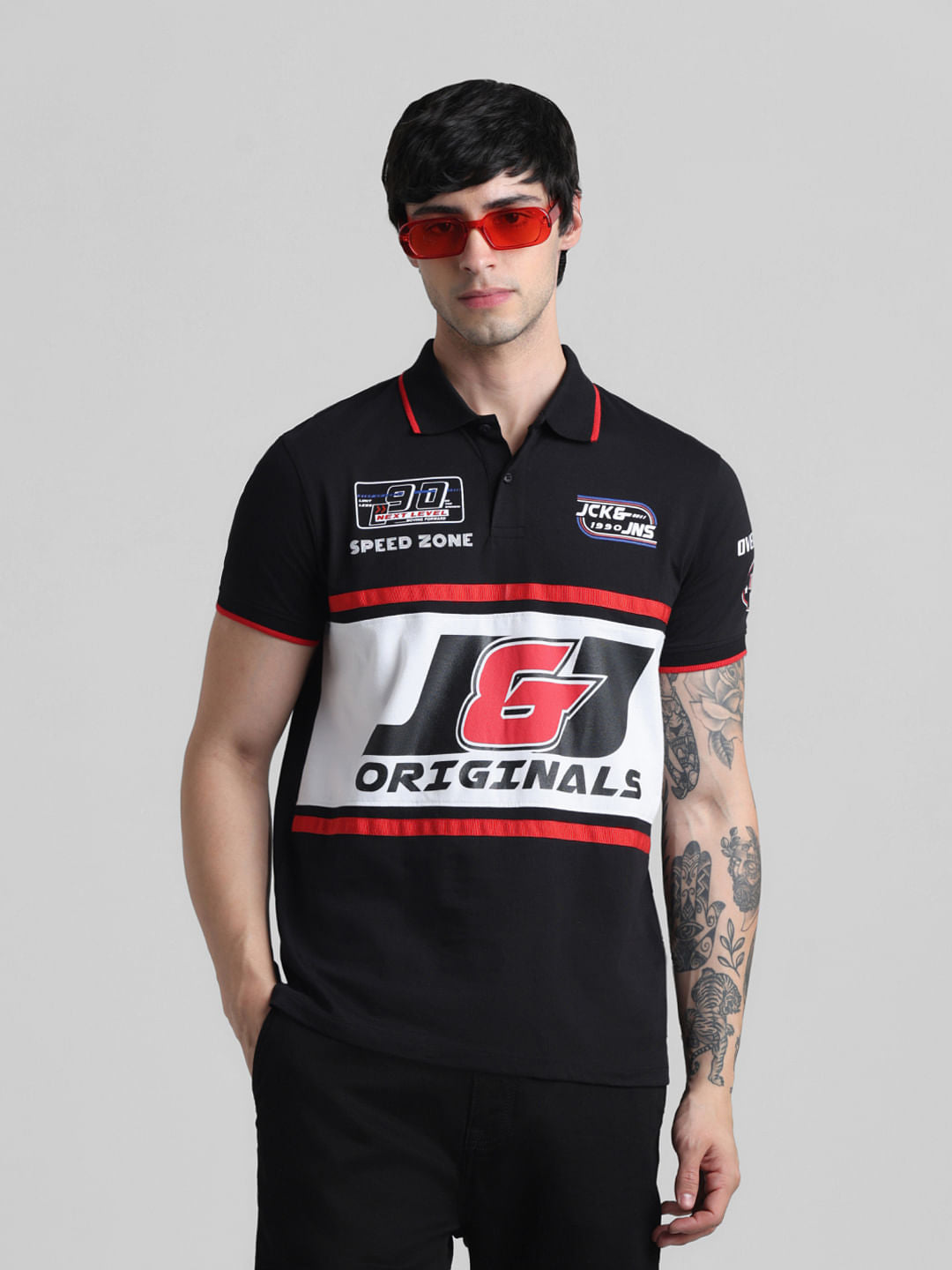 URBAN RACERS by Jack & Jones Black Printed Polo T-shirt