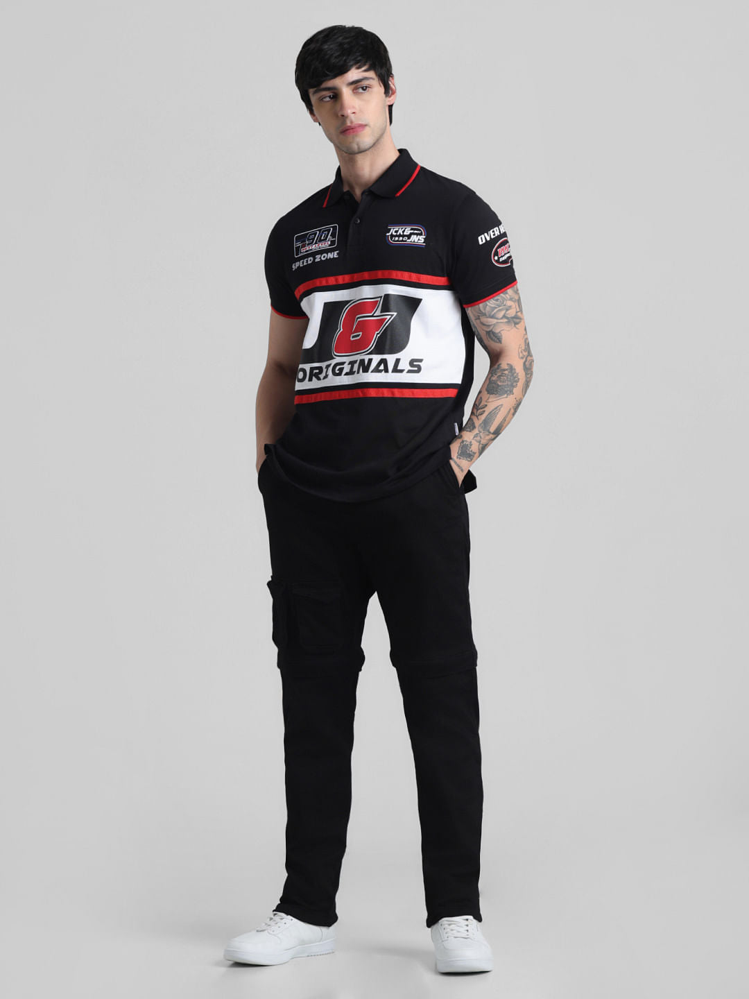 URBAN RACERS by Jack & Jones Black Printed Polo T-shirt