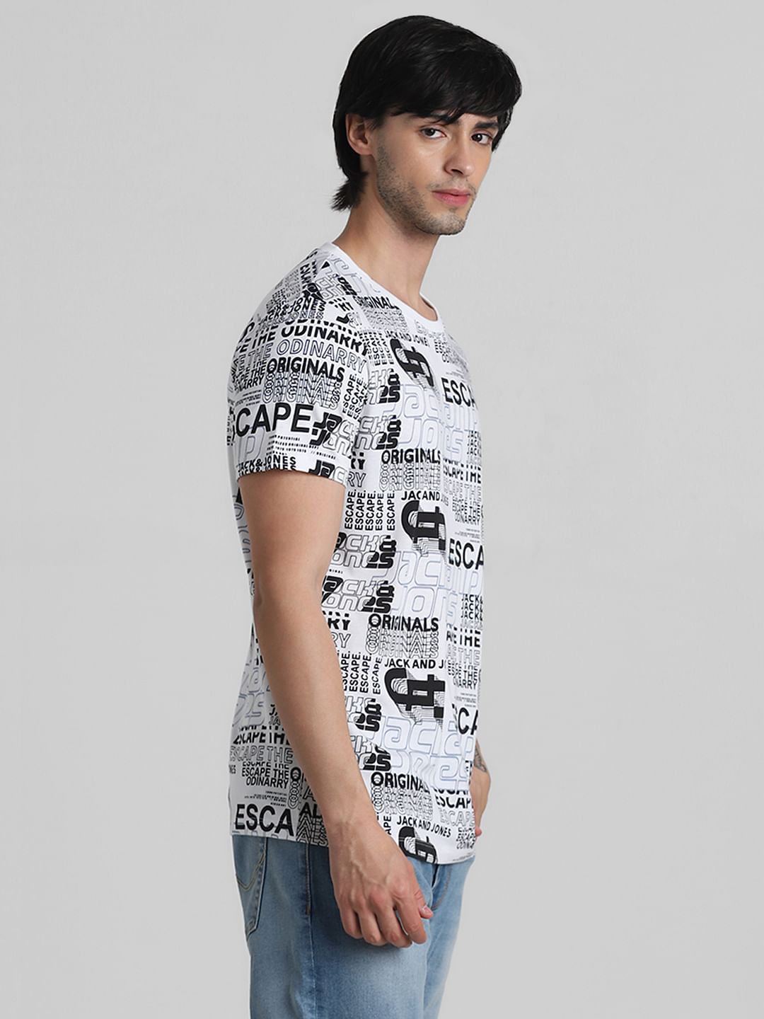 White Typographic Print T-shirt