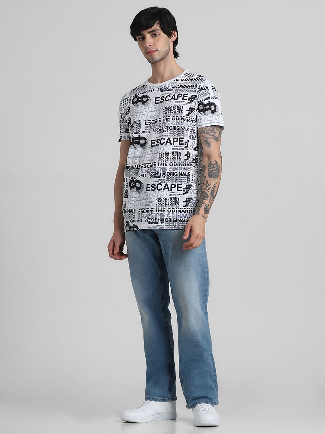 White Typographic Print T-shirt