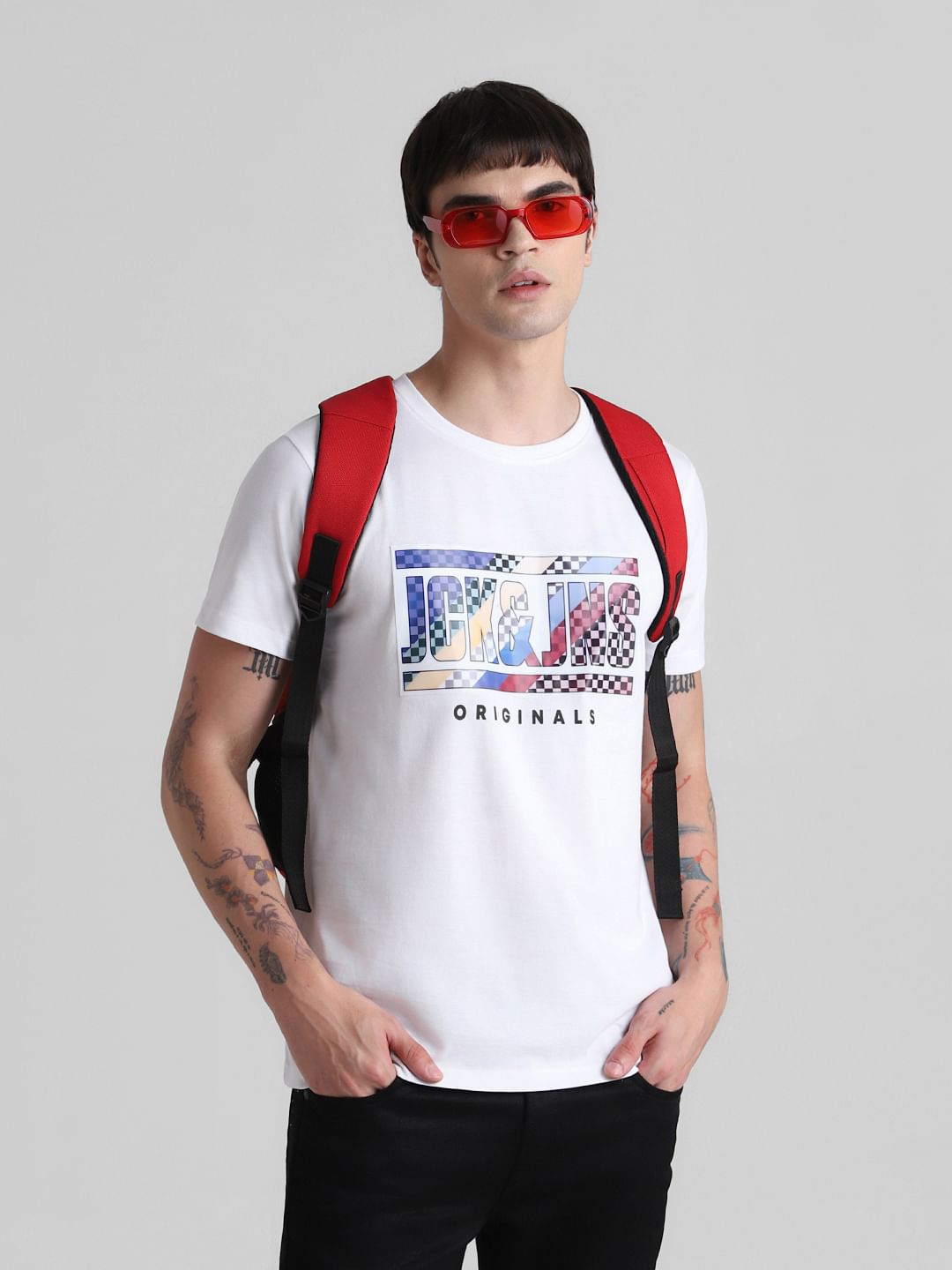 URBAN RACERS by JACK&JONES White Logo Print Crew Neck T-shirt