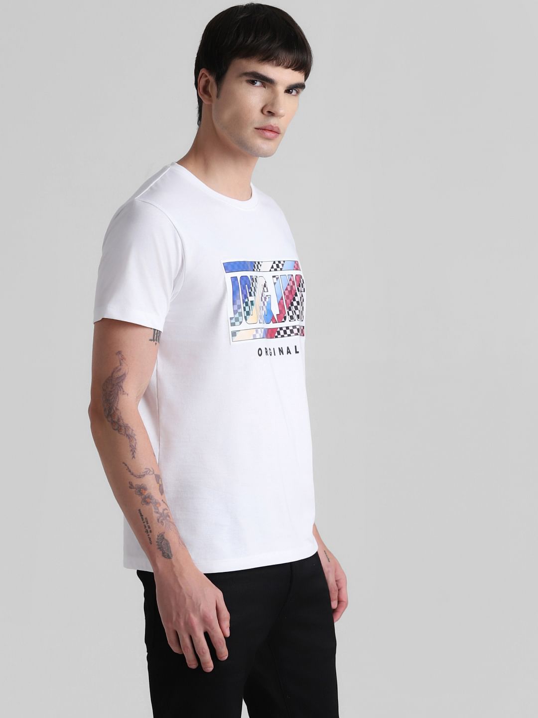 URBAN RACERS by JACK&JONES White Logo Print Crew Neck T-shirt