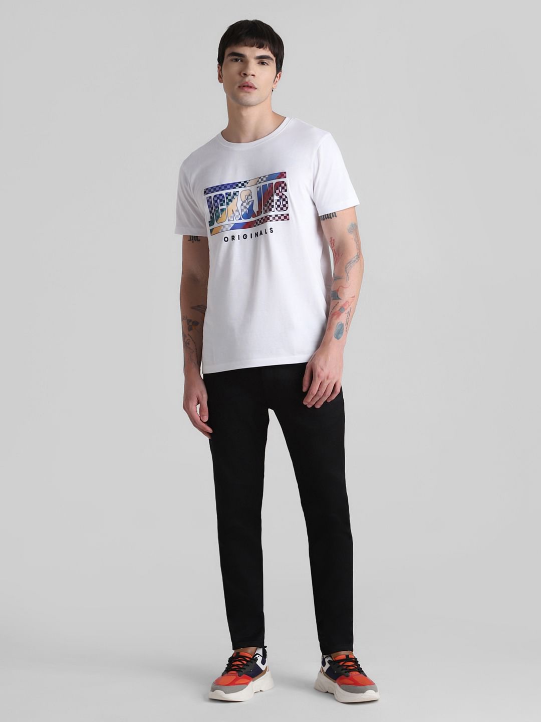 URBAN RACERS by JACK&JONES White Logo Print Crew Neck T-shirt