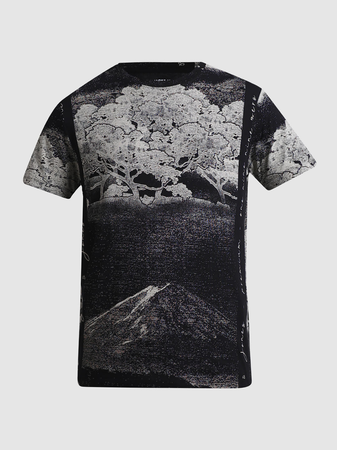 Black Abstract Print Crew Neck T-shirt