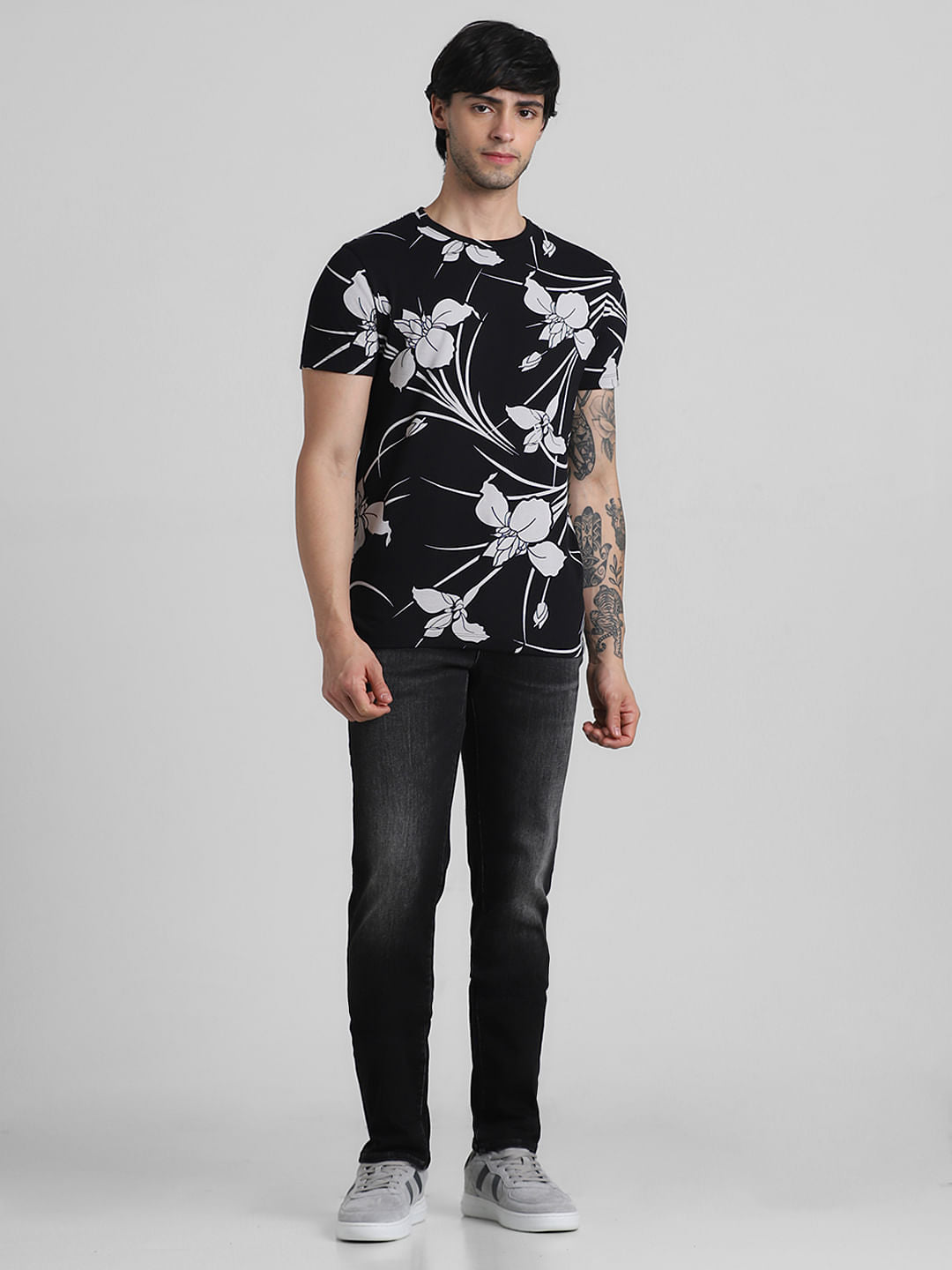Black Floral Print T-shirt
