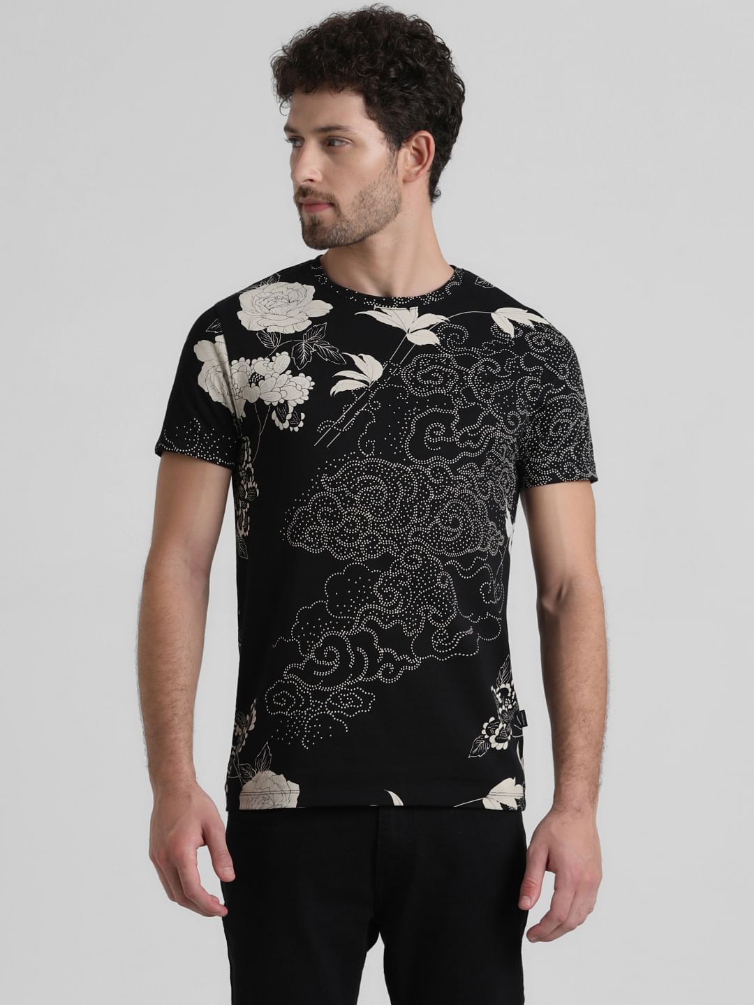 Black Floral Print T-shirt