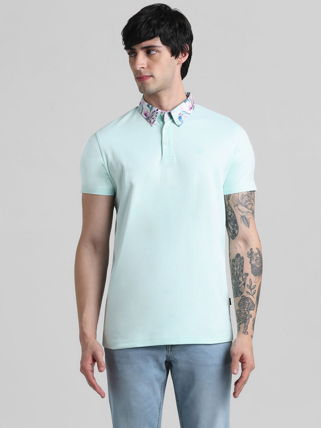 Green Floral Collared Polo T-shirt