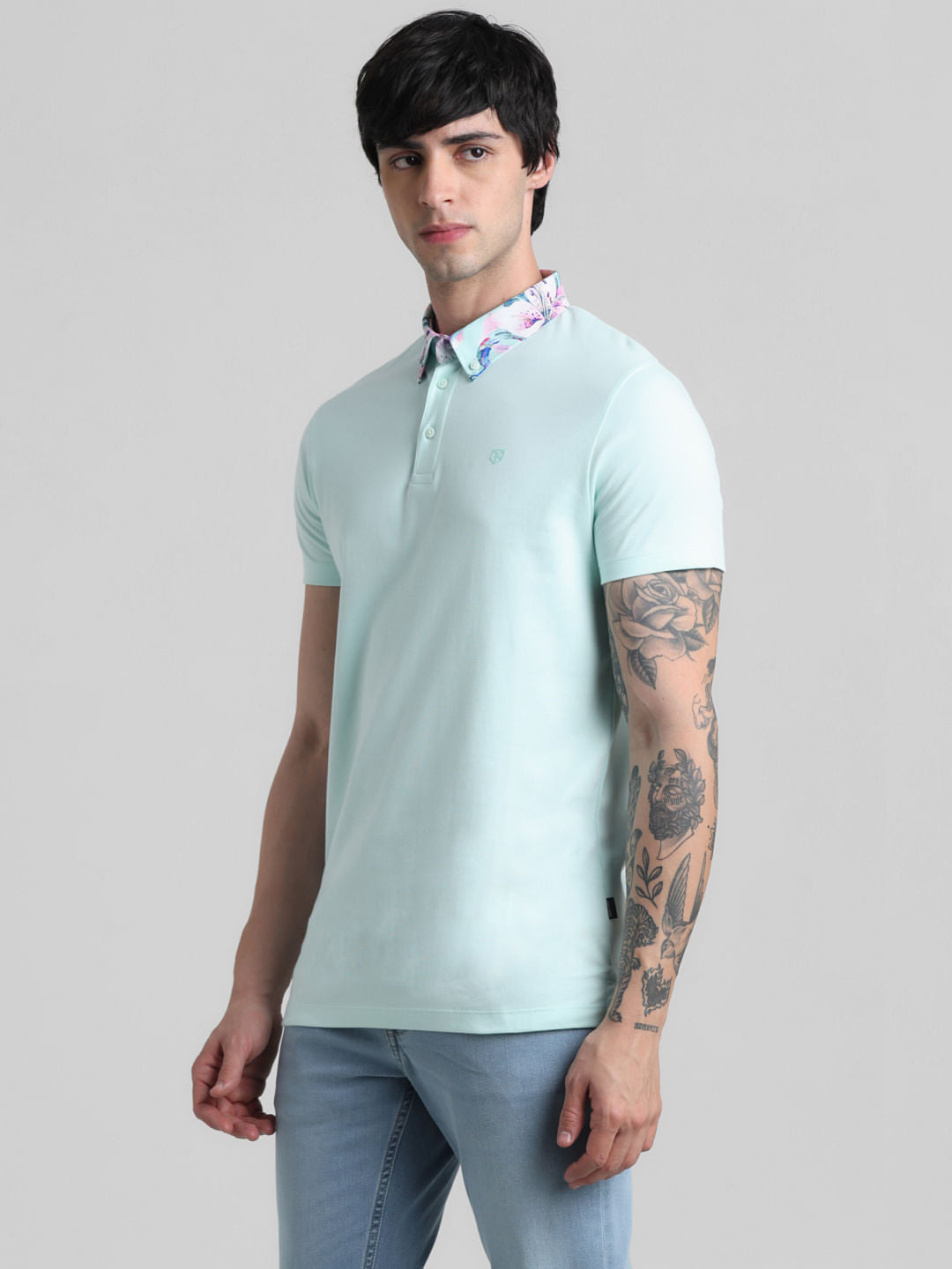 Green Floral Collared Polo T-shirt