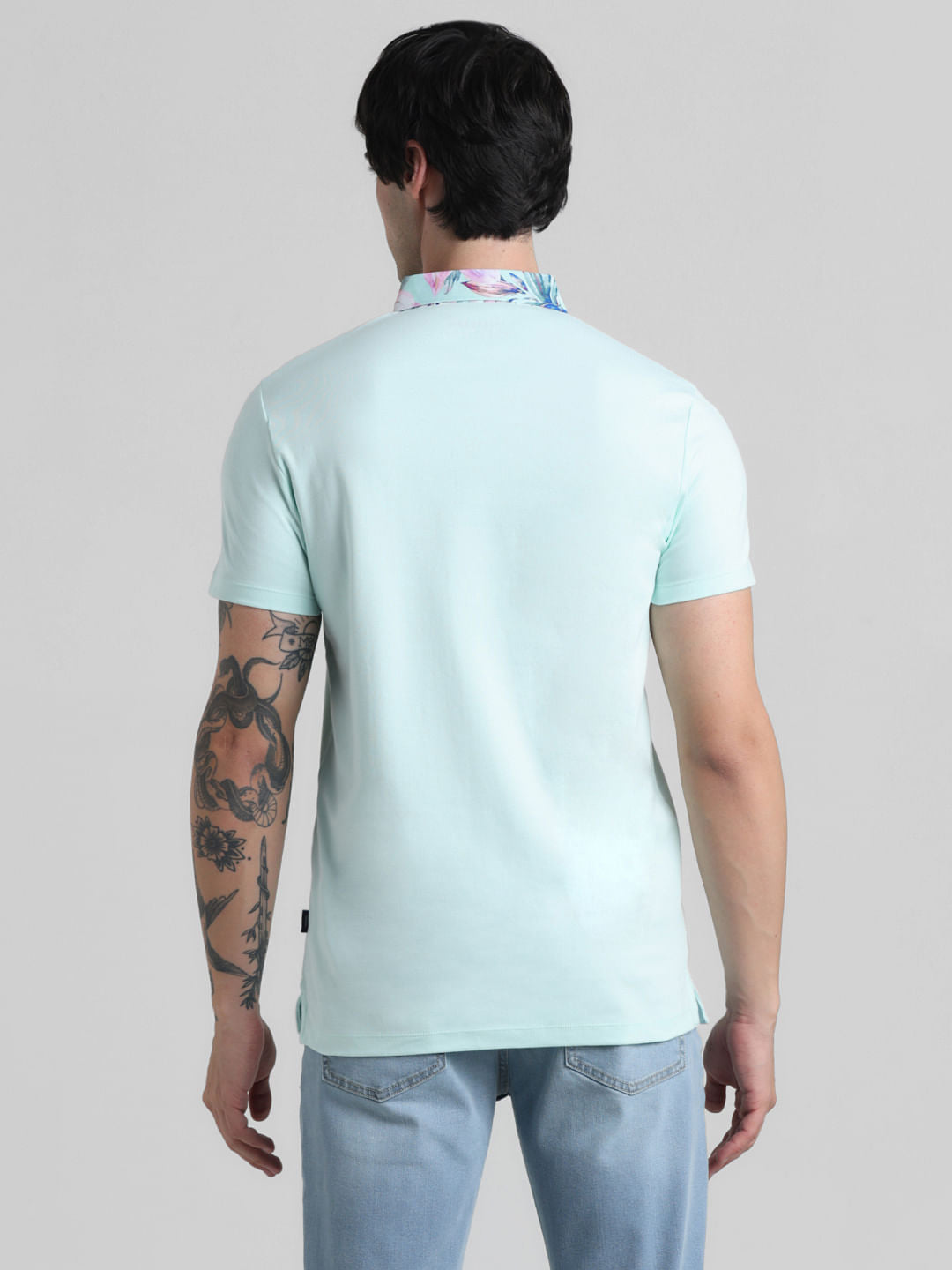 Green Floral Collared Polo T-shirt