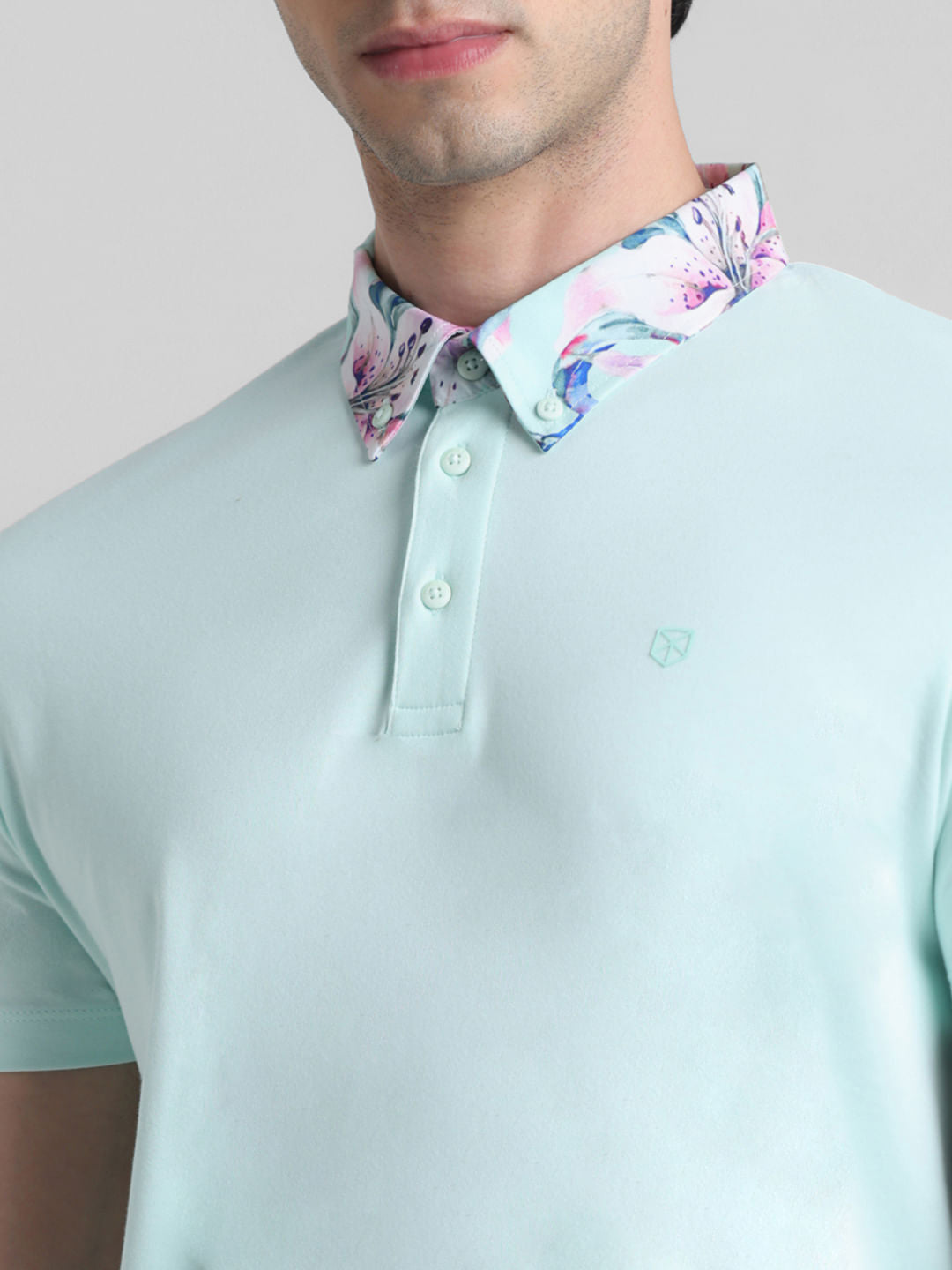 Green Floral Collared Polo T-shirt